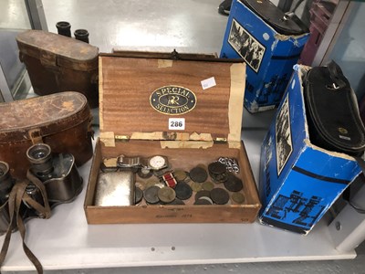 Lot 286 - Two pairs of cased binoculars, coins, a...