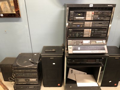 Lot 81 - A Sony Hi-Fi stack system in Sony cabinet:...