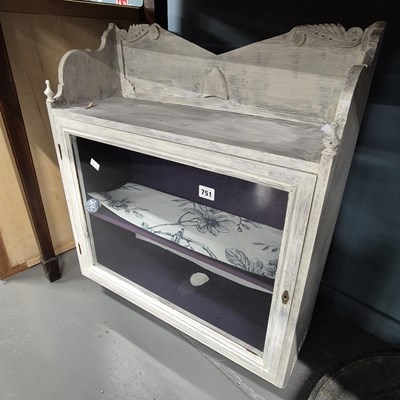 Lot 751 - A glazed wall cabinet with shabby chic paintwork.