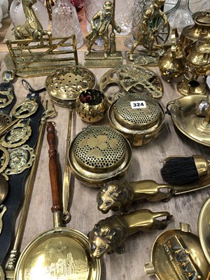 Lot 324 - Brassware: a pair of chambersticks, figures,...