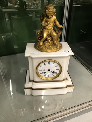 Lot 331 - A white marble cased mantle clock surmounted...