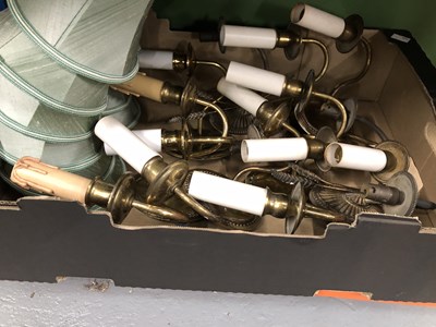 Lot 337 - A collection of brass two branch wall lights...