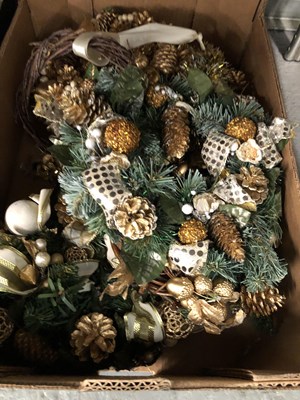 Lot 355 - Christmas decorations, pine cones, strings of...