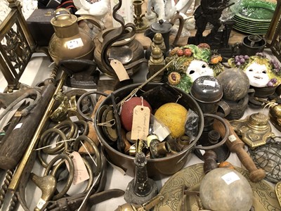 Lot 360 - A pair of bras firedogs, drawer knobs and...