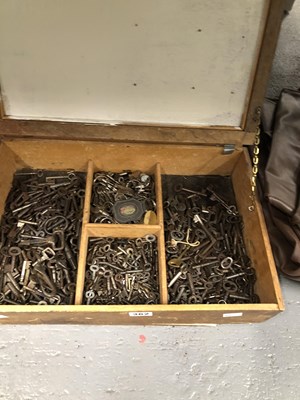 Lot 362 - A wooden box of mainly iron keys