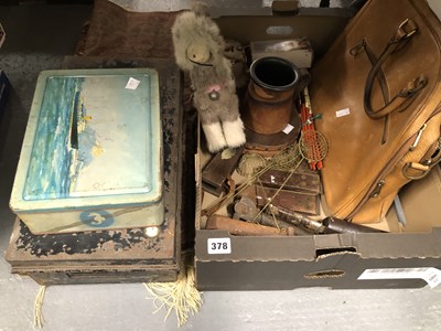 Lot 378 - A machine made rug, a tin strong box, another...