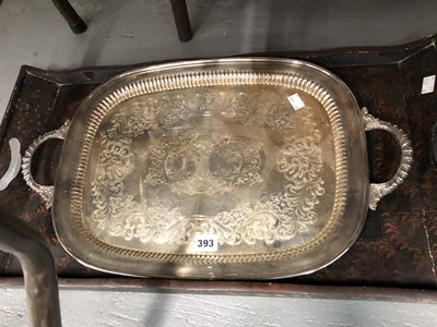 Lot 393 - An electroplate two handled tray, a wooden...