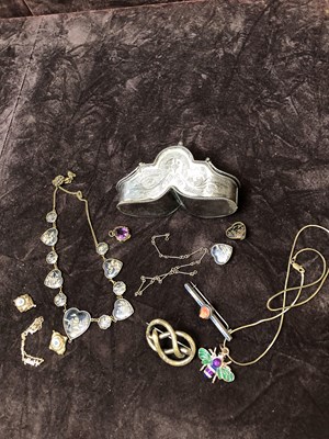 Lot 127 - A Japanese Shakudo plated panel necklace and...