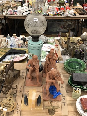 Lot 404 - Three Terracotta musician figures, a turquoise...