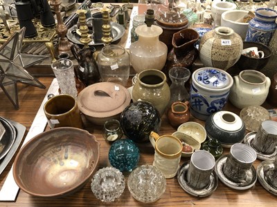 Lot 422 - Studio pottery vases, a coffee set, a glass...