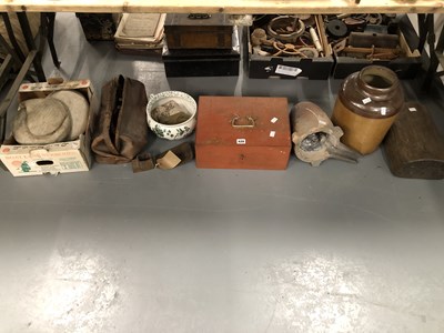 Lot 428 - A strongbox, two hats, a chamber pot, a two...