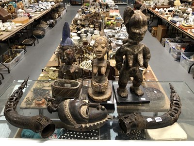 Lot 430 - A pair of Benin bronze ornamental tusks, three...