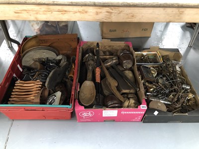 Lot 443 - Brass door handles, iron hooks, treen, an...