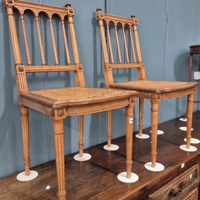 Lot 798 - A pair of walnut salon chairs. H98 x W43 x D50cm
