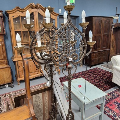 Lot 837 - A pair of interesting antique wrought iron...