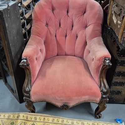 Lot 851 - An early Victorian show frame armchair.