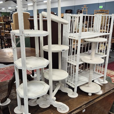 Lot 856 - Two cake stands, a folding bamboo shelf and a...