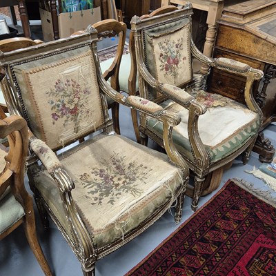Lot 860 - A pair of 19th century french armchairs with...