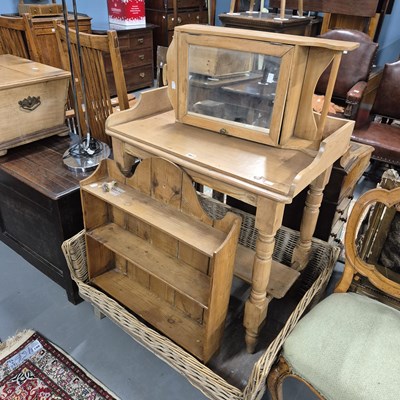 Lot 867 - A pine wash stand, a mirror door cabinet and a...