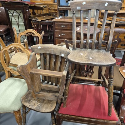 Lot 869 - Two antique kitchen chairs, a corner cabinet...