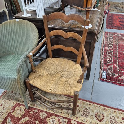 Lot 872 - An antique french rush seat armchair, two side...