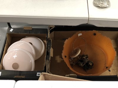 Lot 450 - An orange glass ceiling dish together with...