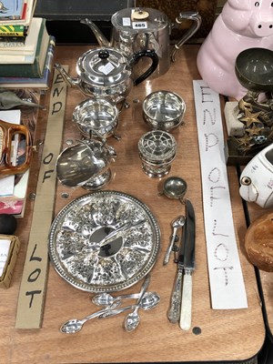 Lot 465 - An electroplate three piece tea set, another...