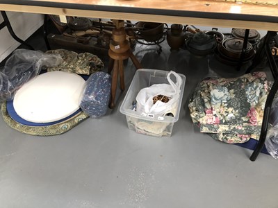 Lot 480 - Wooden lace bobbins, lace making cushions, a...