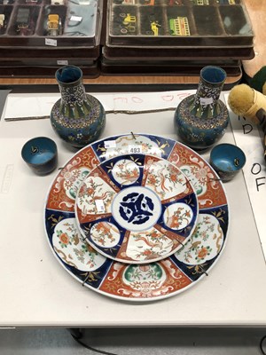 Lot 493 - A pair of Chinese cloisonne bottle vases, a...