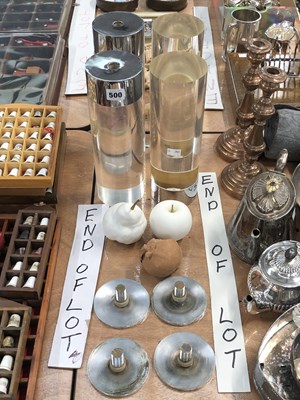 Lot 500 - Four chrome and cylindrical glass coffee table...