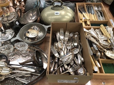 Lot 501 - Electroplate cutlery, a meat dish cover, tea...
