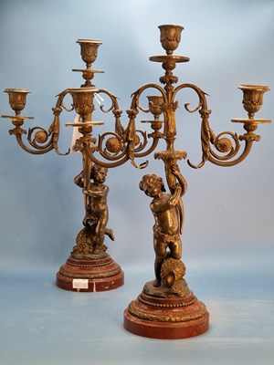Lot 361 - A pair of 19th century bronze three light...