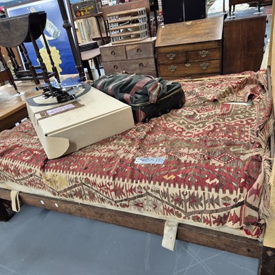 Lot 972 - An antique Turkish tribal kelim rug. 368 x 180 cm