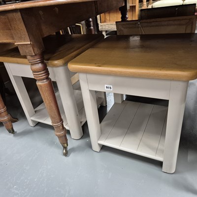 Lot 915 - A pair of painted oak occasional end tables....