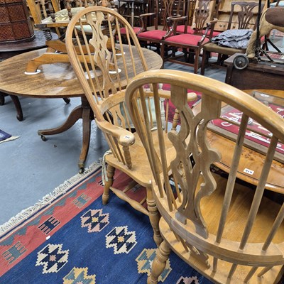 Lot 918 - A pair of large Windsor armchairs and a...