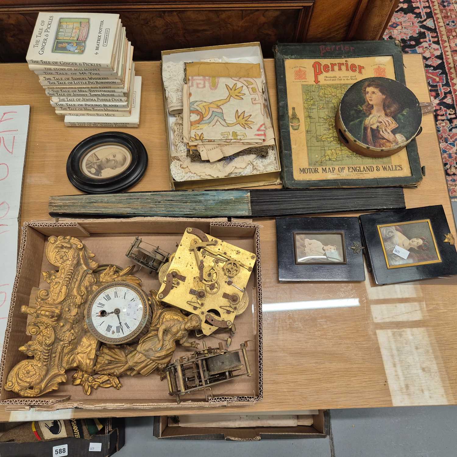Lot 587 - Various antique clock movements and parts,