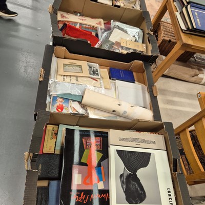 Lot 591 - Four large boxes of misc. ephemera, stamps,...