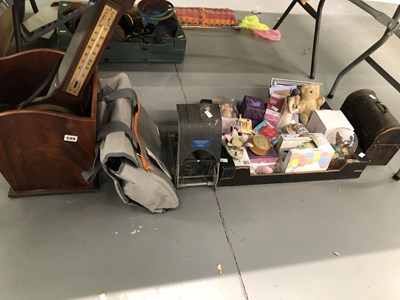 Lot 599 - A wooden waste bin, a wall barometer, a tyre...