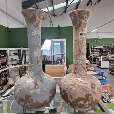 Lot 623 - A pair of Langley ware vases