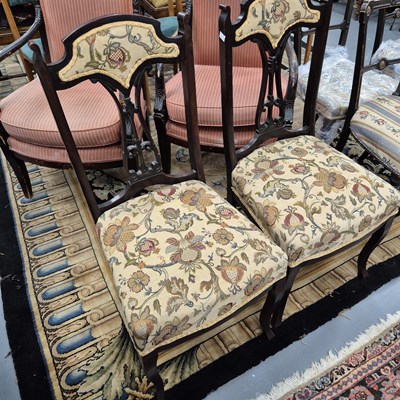 Lot 725 - A pair of Edwardian high back side chairs.