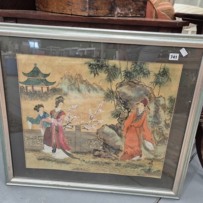 Lot 741 - An oriental print depicting ladies in a garden