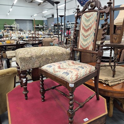 Lot 1232 - An antique stool and Victorian barley twist...