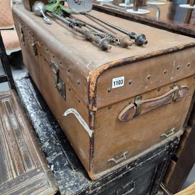 Lot 1103 - A Canvas and leather cabin trunk