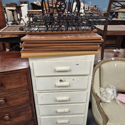 Lot 1184 - A painted tall chest and laddrax type wall shelf