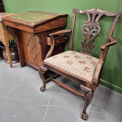 Lot 1020 - A 19th-century carved back armchair and a...