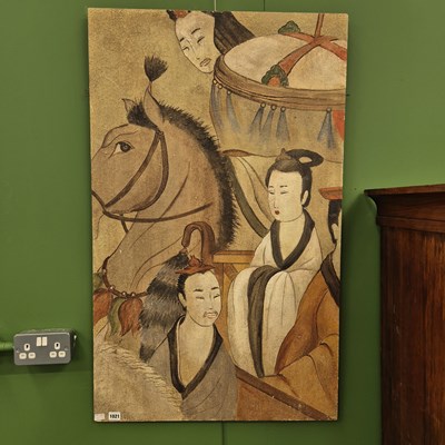 Lot 1021 - A large oriental painting on panel