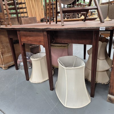 Lot 1033 - A Large mahogany drop leaf dining table. H 73...