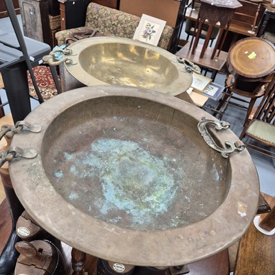 Lot 1045 - Two brass twin-handle bowls