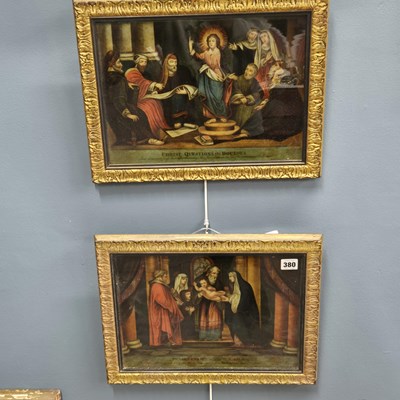 Lot 380 - Two hand coloured reverse glass prints of...