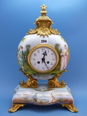 Lot 394 - A French ormolu mounted porcelain mantle clock,...